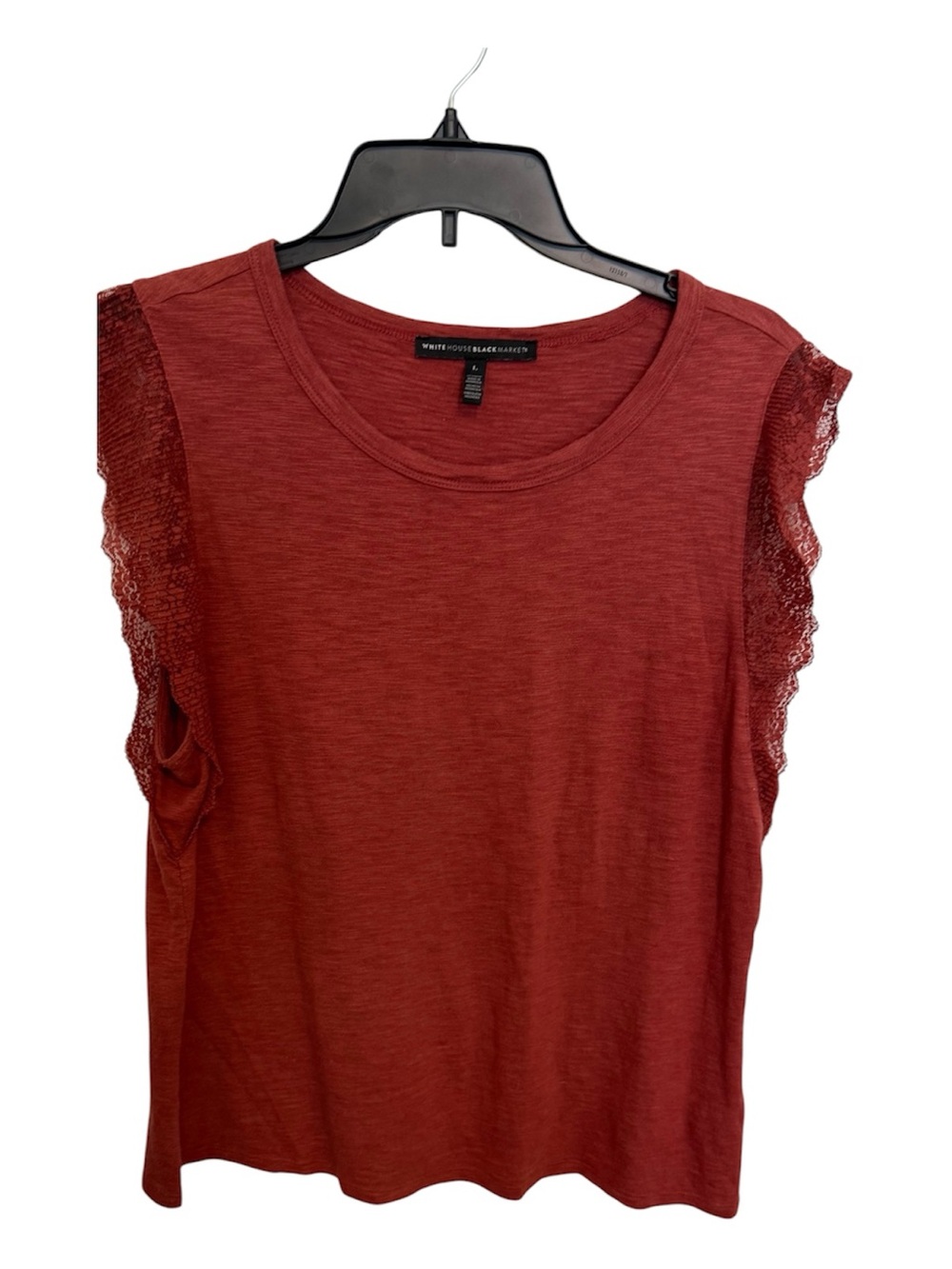 White House Black Market Brick Red Lace Flutter Sleeve Tee